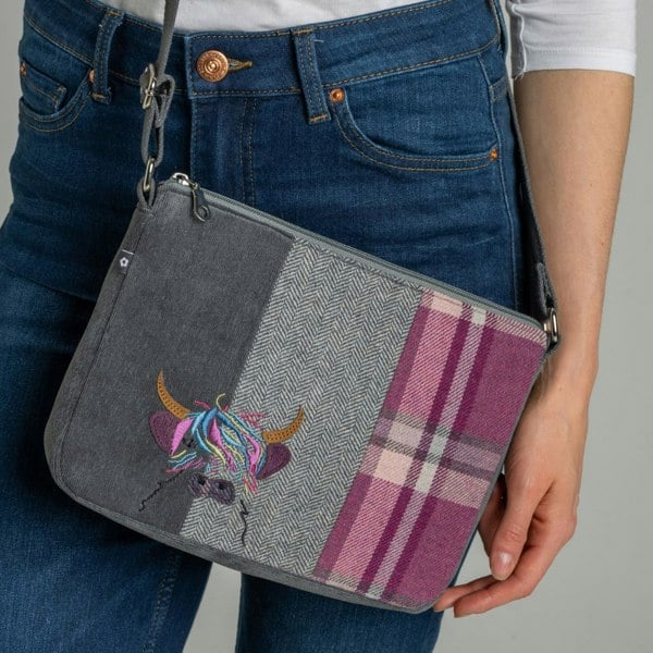 Earth Squared Highland Cow Wool Tartan Tweed Messenger Bag