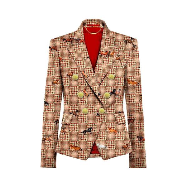 HOUNDSTOOTH AND MUSTANGS DOUBLE BREASTED PRINTED WOMENS JACKET - Premium Men's Patterned Shirt by Claudio Lugli | Bold Design, Tailored Fit, Best Printed Shirts