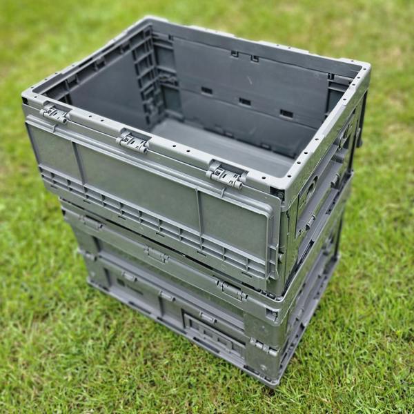 Goode Leisure Stackable Folding Storage Box with Lid & Side Access Dark Grey 41cm