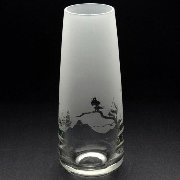 Glyptic Glass Art Owl Glass Bud Vase - Hand Etched/Engraved Gift