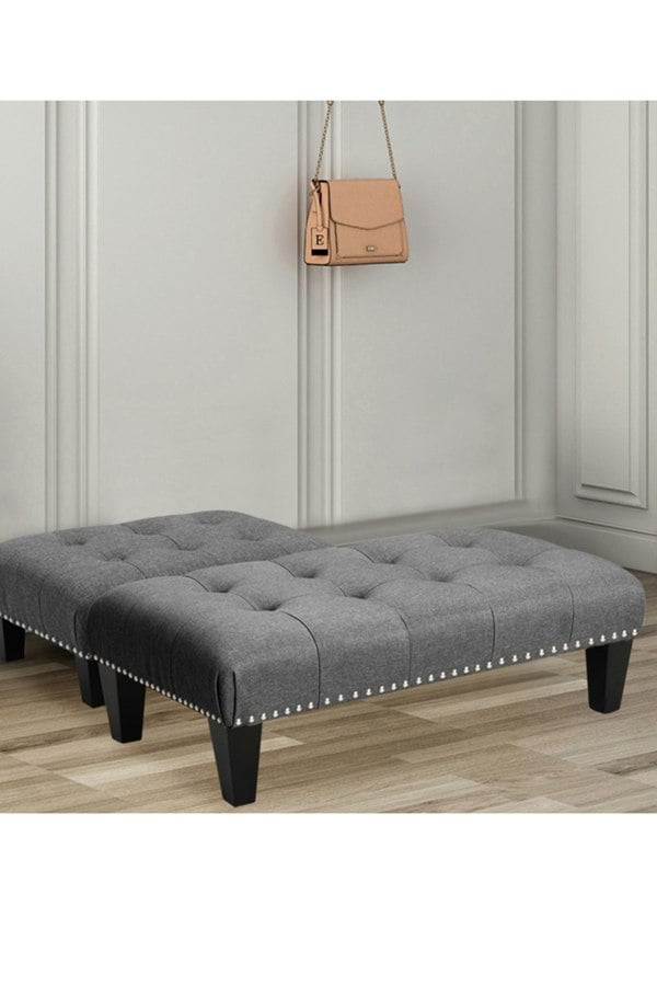 Living and Home Linen Upholstered Footstool