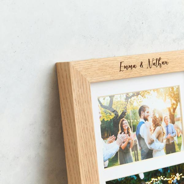 MijMoj Design Personalised Solid Oak Triple Picture Frame with Mount - For 6x4" Photos, Natural Finish