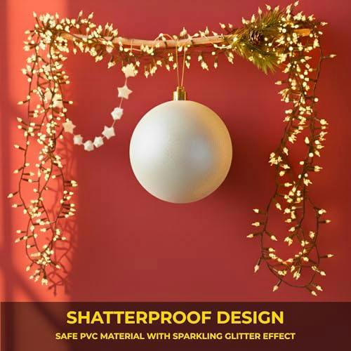 25cm White Glitter Christmas Bauble for Tree, Home Decor and Seasonal Displays image 6