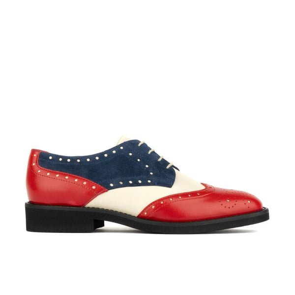 Embassy London Eton - Red & Blue & Cream - Women's square toe leather lace-up with brogue styling
