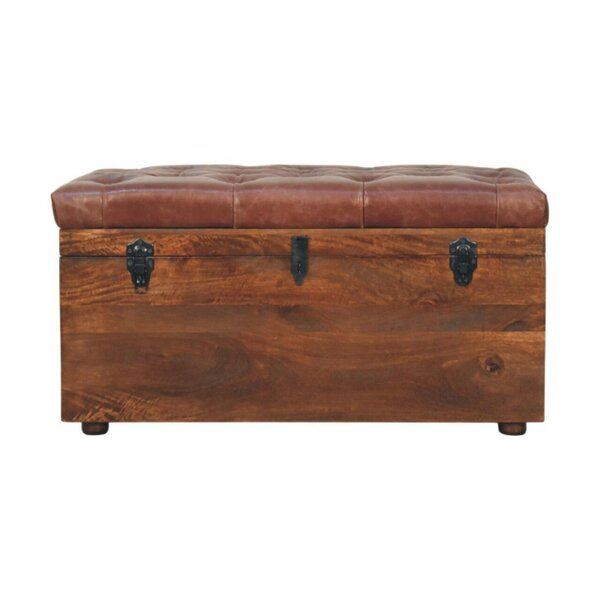 Artisan Furniture Solid Wood Brown Buffalo hide leather Storage Trunk, Upholstered, 1 Storage Box, Brown