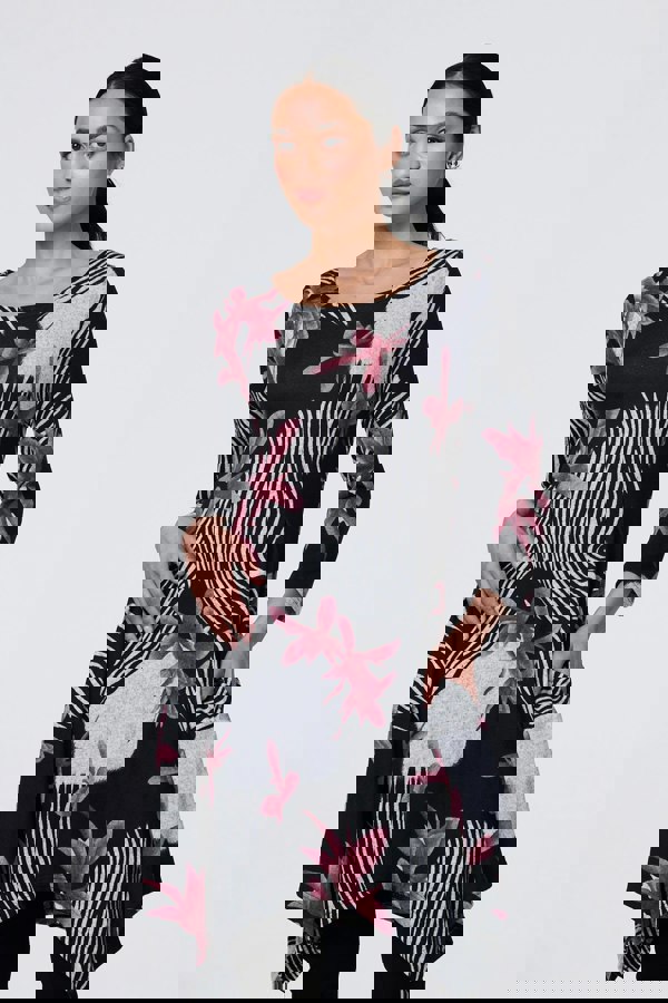 Black | Floral Hanky Hem Tunic Dress
