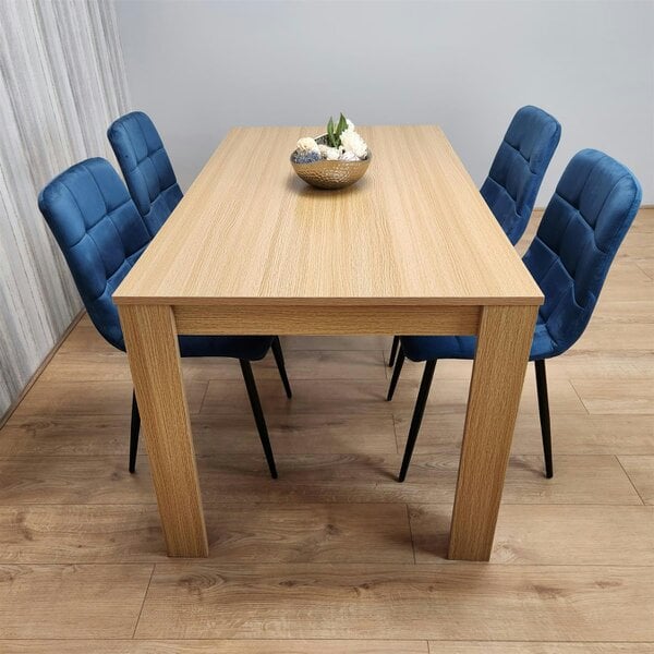 Kosy Koala Dining Set of 4 Dining Table and 4 Blue Velvet Chairs Dining Room Furniture