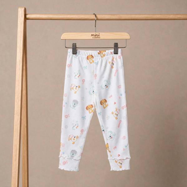 Mini Cuddles Baby Girls Printed Leggings Pack of 3, White, Mint and Navy Blue