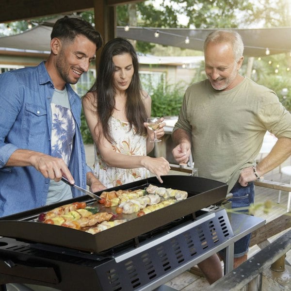 3 Burner Portable Flat Top Plancha Grill & Cover Set - Stainless Steel Camping - LoopsDirect