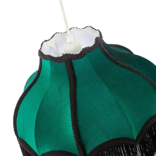 Classic Victorian Lamp Shade in Emerald Green Velvet with Black Trims Image 4