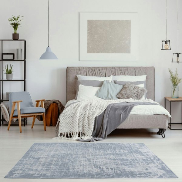 Machine Washable Flatweave Rug Striped Blue