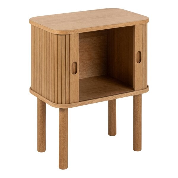 Wyld Haus Copenhagen Natural Oak Wood Etched Square Bedside Table 2 Tambour Doors