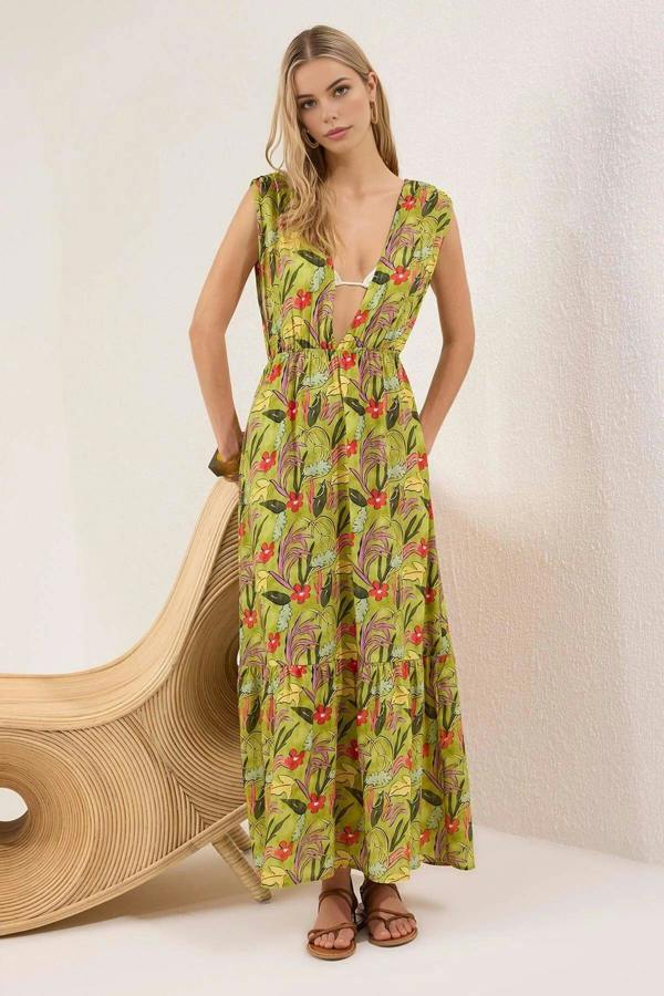 WOVCOR Woven Backless Maxi Beach Dress