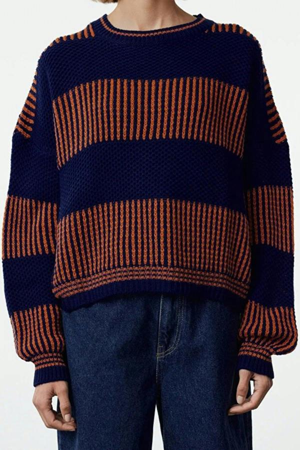WOVCOR Wide Cut Striped Knit Sweater