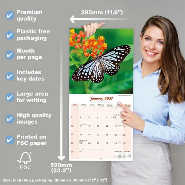 Butterflies Calendar 2027, Wall Calendars, Month To View, Animals, Gift