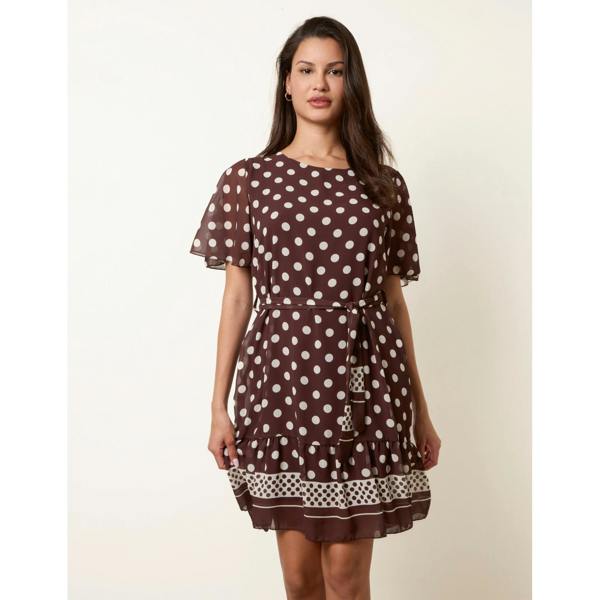 Blue Vanilla Polka Dot Short Sleeve Border Dress