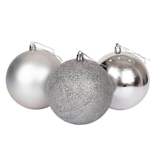 Shatchi Silver Shatterproof Christmas Baubles, Pack Size Options of 3 or 6, 10cm Tree Decorations