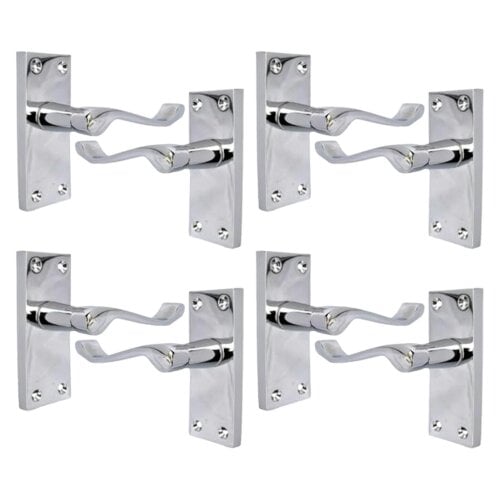EDH Door Hardware Polished Chrome Victorian Scroll Door Handles – Lever Latch on Backplate – Pack of 4 Pairs