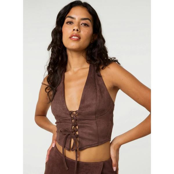 Pink Vanilla Suedette Lace Halterneck Top