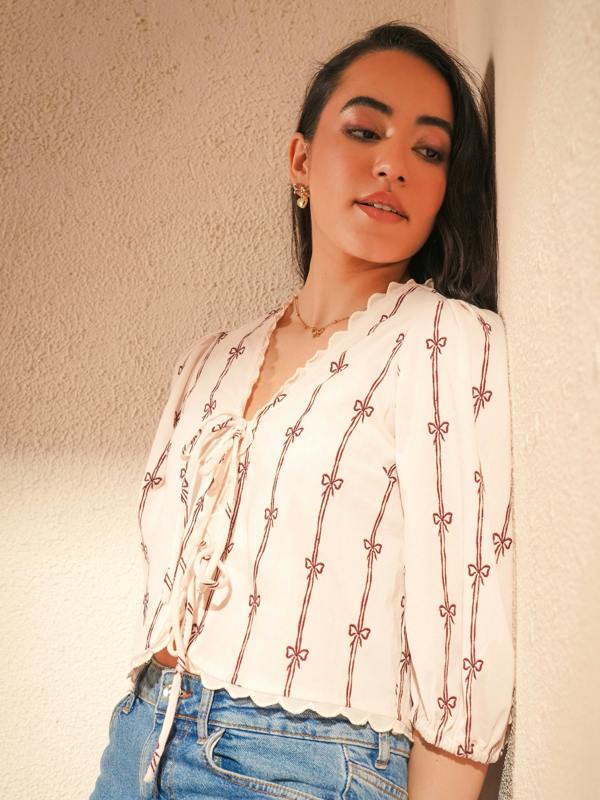 Rose & Nancy Beatrix Pink Cord Embroidered Shirt