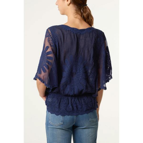 Blue Vanilla Sun Flower Lace Sleeve Blouse