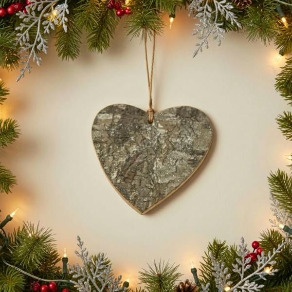 2cm Birch Bark Wooden Heart Christmas Wall Hanging Decoration, Handmade Rustic Ornament image 9