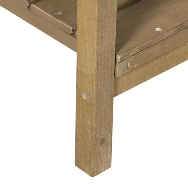 Wooden raised planter corner with vertical leg and reinforced side panel