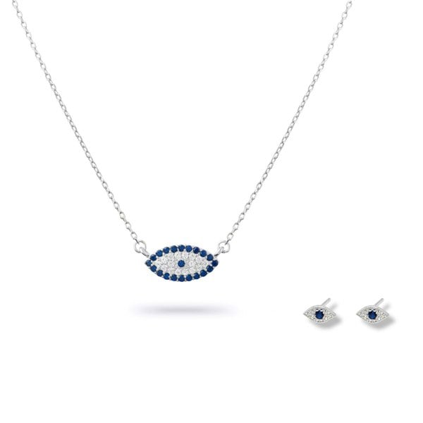 Gold Trip Blue Lucky Evil Eye Necklace & Earrings Set