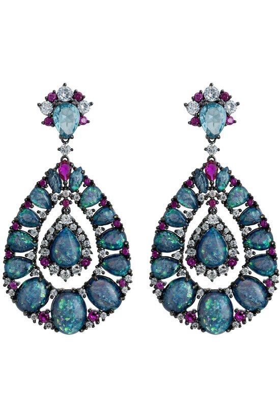 Latelita Paloma Green Opal Drop Earrings Oxidised
