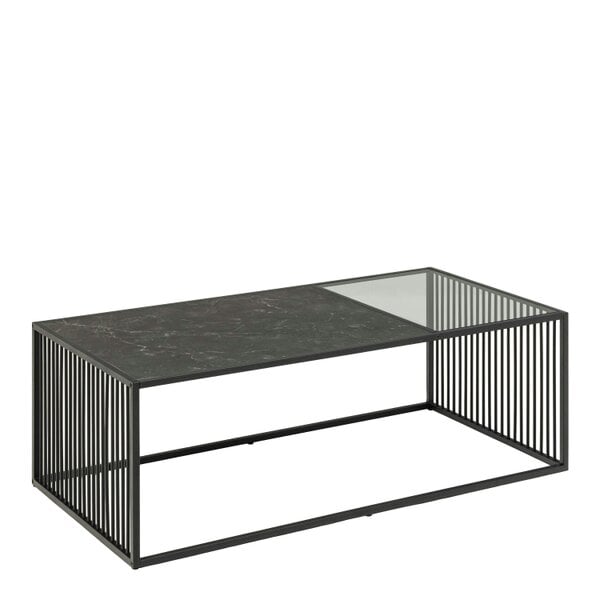 Wyld Haus Porto Organic Rectangular Coffee Table Stone Effect and Glass Top