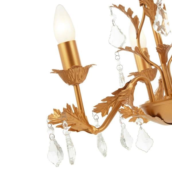 French Inspired Satin Gold Chandelier Style Light with Crystal Drops Image 5