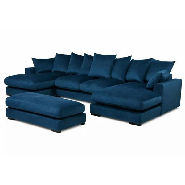 Snug Furniture Linea Plush Velvet U Shape Double Ended Sofa With Wide Footstool