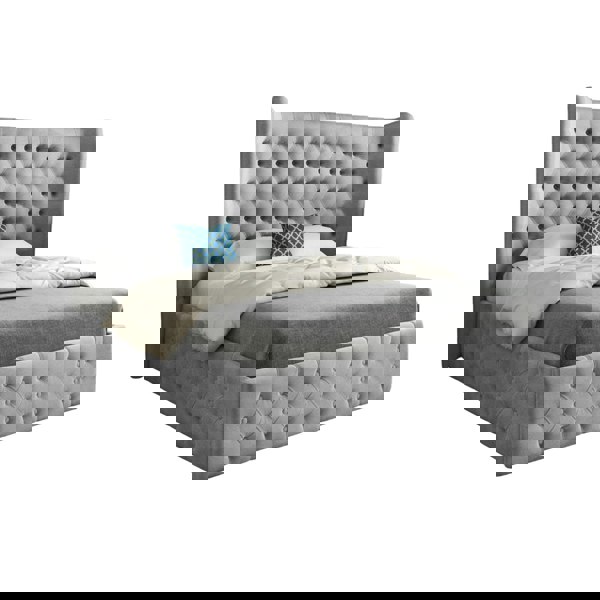 Casa Magna Florence Wide Winged Upholstered Soft Velvet Bed Frame - Grey