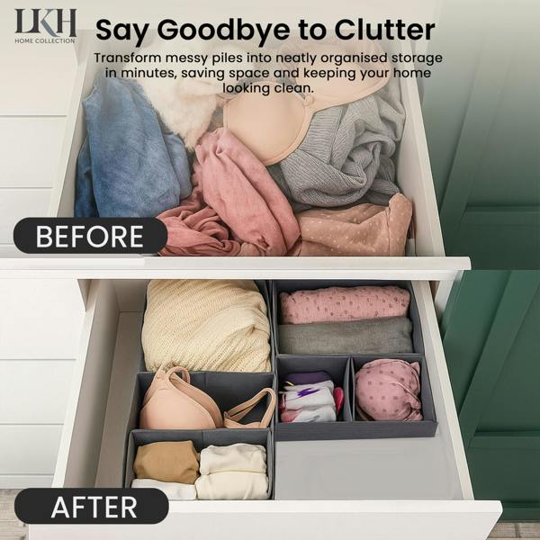 LKH HOME COLLECTION LKH Clothes Drawer Organiser Set of 6 - Non-Woven Foldable Wardrobe Storage Boxes for Clothes, Underwear, Bras & Accessories