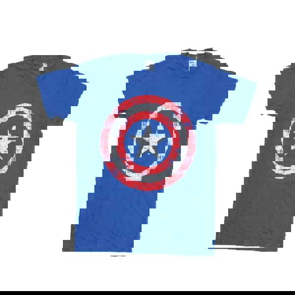 Marvel Mens Avengers Captain America Scratched Shield T-Shirt - Royal Blue