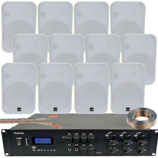 1200W Bluetooth Sound System 12x 200W White Wall Speaker 6 Zone Matrix Amplifier