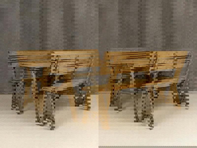 Victoria Picnic Table and Benches Set With Backrest - Rustic Finish Wooden Outdoor Dining Set for Gardens and Patios