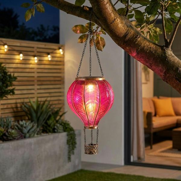 Garden Greatness Fuchsia Hanging Solar Hot Air Balloon