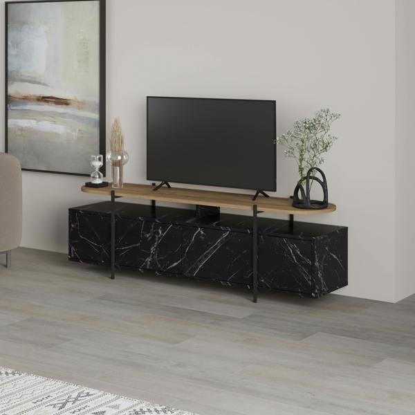 Decortie Hanley Modern TV Unit Multimedia Centre Marble Effect Oak Effect With Storage TV Cabinet 160cm