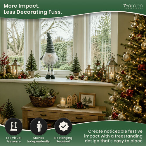 Large Christmas Cute Standing Groovikert Gonk Figure in Grey, Free-Standing Polyester Festive Decoration, Soft Indoor Ornament, 53cm Tall x 20cm Wide