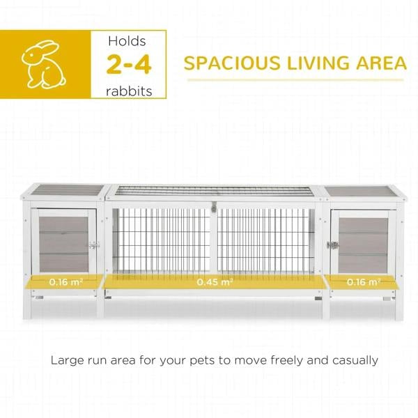 Grey rabbit hutch and run with removable tray, wide wire-mesh front and dual side doors