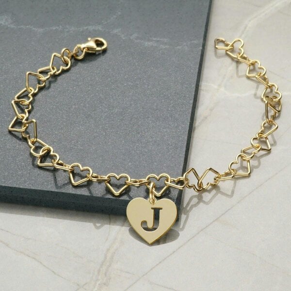 Christopher James of London 9ct Yellow Gold Plated Light Heart Charm Anklet With Initial Heart Charm&nbsp;