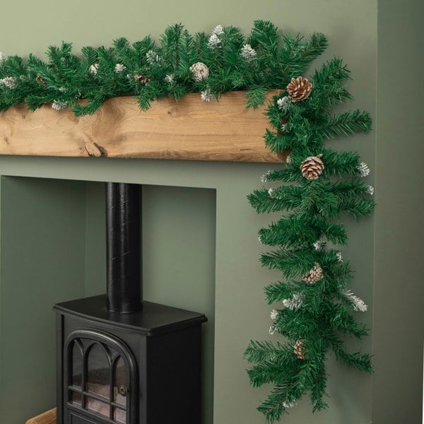 Samuel Alexander 2.7m Snow Tipped Christmas Garland with Pine Cones and Mixed Needles