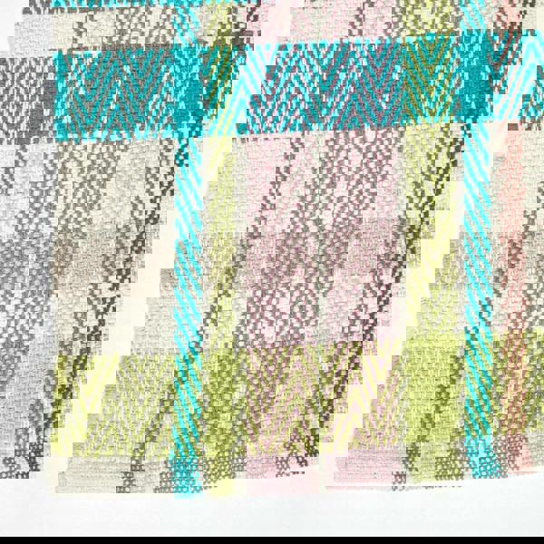 HOMESCAPES Wilson Handwoven Blue, Yellow and Brown Tartan 100% Cotton Rug