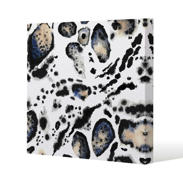 Benjamin Tate Design Leopard Print with Blue Slim Style Canvas Print  30x30cm , 15mm Slim Real wood.