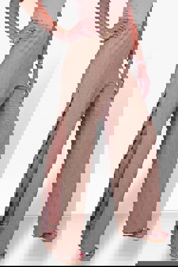 Paulo Due Women's Linen Look Wide Leg Split Hem Trousers