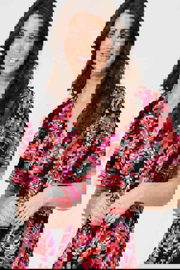 Black | Printed Angel Sleeve Midi Dress