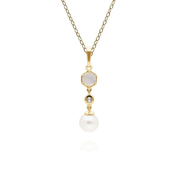 270P030502925 Modern Pearl, Moonstone & Topaz Drop Pendant in Gold Plated Silver 1