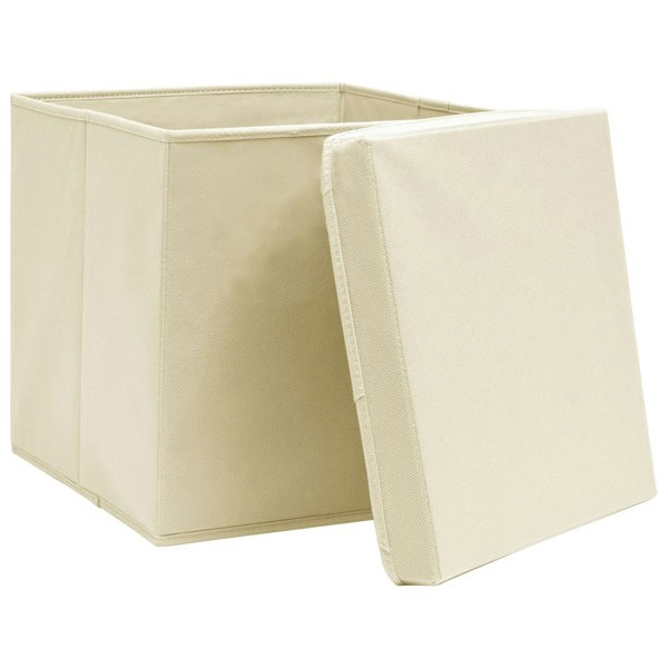 Berkfield Storage Boxes with Lid 10 pcs Cream 32x32x32 cm Fabric