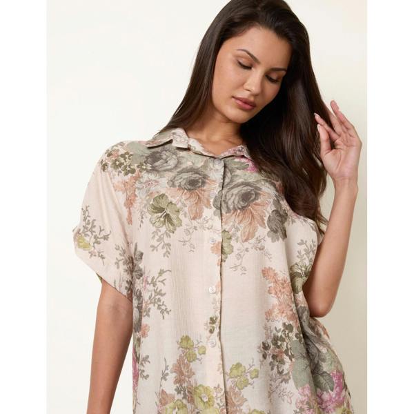 Blue Vanilla Floral Button Front Shirt